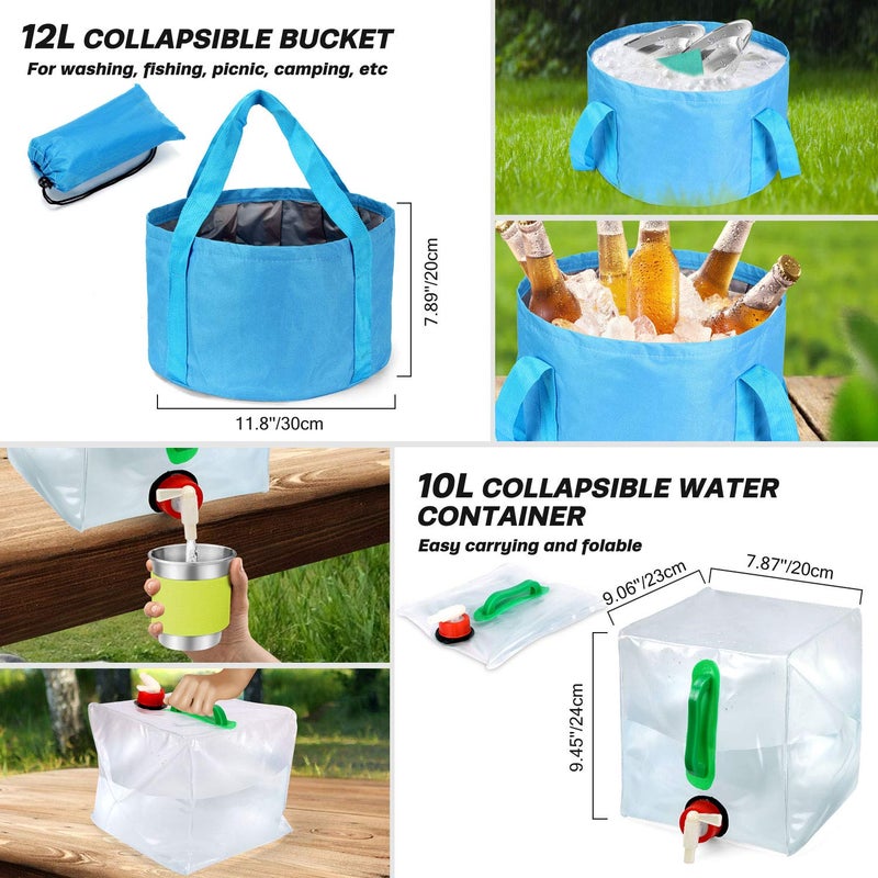 Odoland 29pcs Camping Cookware Mess Kit, Non-Stick Lightweight Pots Pan Kettle, Collapsible Water Container and Bucket, Stainless Steel Cups Plates Forks Knives Spoons for Outdoor Backpacking Picnic - Image 5