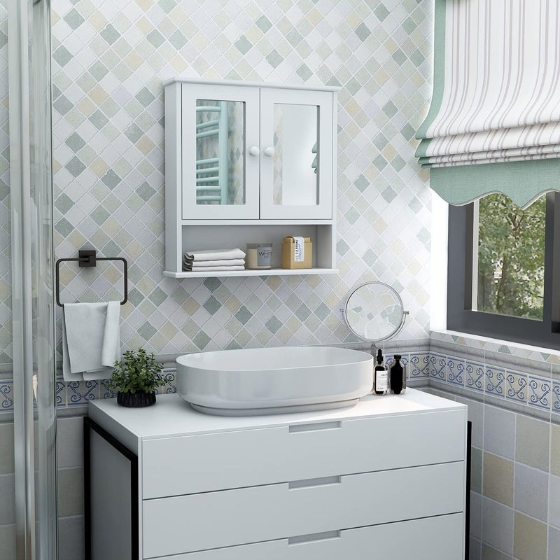 TaoHFE Medicine Cabinet, Medicine Cabinets for Bathroom with Mirror 2 Doors 3 Open Shelf, Bathroom Cabinet Wall Mounted Wooden Storage Over Toilet Laundry Room Kitchen - Image 2