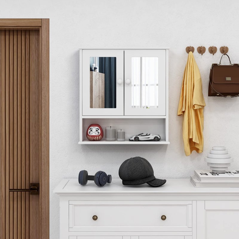 TaoHFE Medicine Cabinet, Medicine Cabinets for Bathroom with Mirror 2 Doors 3 Open Shelf, Bathroom Cabinet Wall Mounted Wooden Storage Over Toilet Laundry Room Kitchen - Image 4