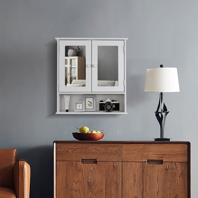 TaoHFE Medicine Cabinet, Medicine Cabinets for Bathroom with Mirror 2 Doors 3 Open Shelf, Bathroom Cabinet Wall Mounted Wooden Storage Over Toilet Laundry Room Kitchen - Image 5