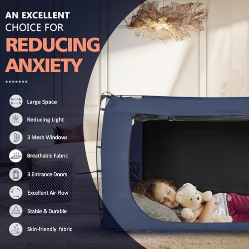 RIYDH Bed Tent Bed Canopy King Size Tents for Adult and Kids- Original Design Portable Dream Tent Indoor Sleeping Tents 80% Blackout with 3 Doors Breathable Big - Image 5