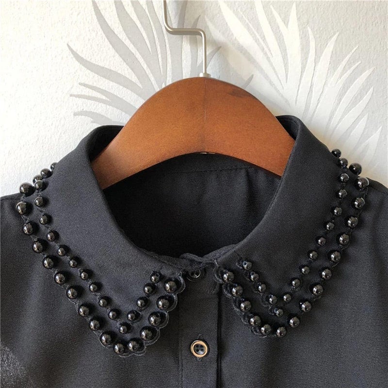 Verdusa Women's Fake Collar Detachable Dickey Collar Half Shirts Blouse Beaded Black One-Size - Image 3