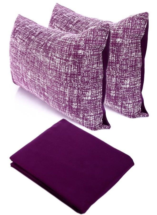 Tiba, Flat Microfiber Plain & printed bed sheet set,6 Pcs (Purple maze design) 220*240 cm - Image 1