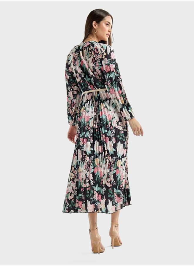 فاف Floral Print High Neck Dress