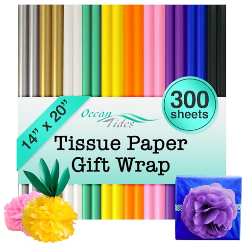 Ocean Tides Premium Wrapping Paper – 300 Sheets (14 x 20 Inches) Colored Tissue Paper for Gift Bags, Birthday Party, Flower Decoration, Mother's Day, Wedding, Crafting & Custom Art Projects - Assorted - Image 1