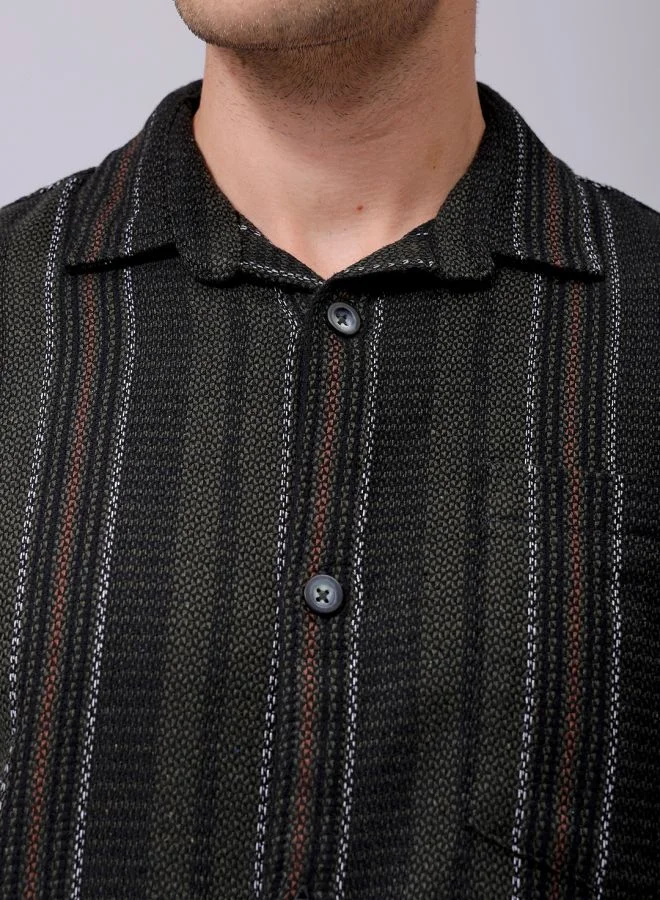 شركة المرآب الهندية Men Relaxed Fit Striped Full Sleeves Cutaway Collar Resort Wear Shirt
