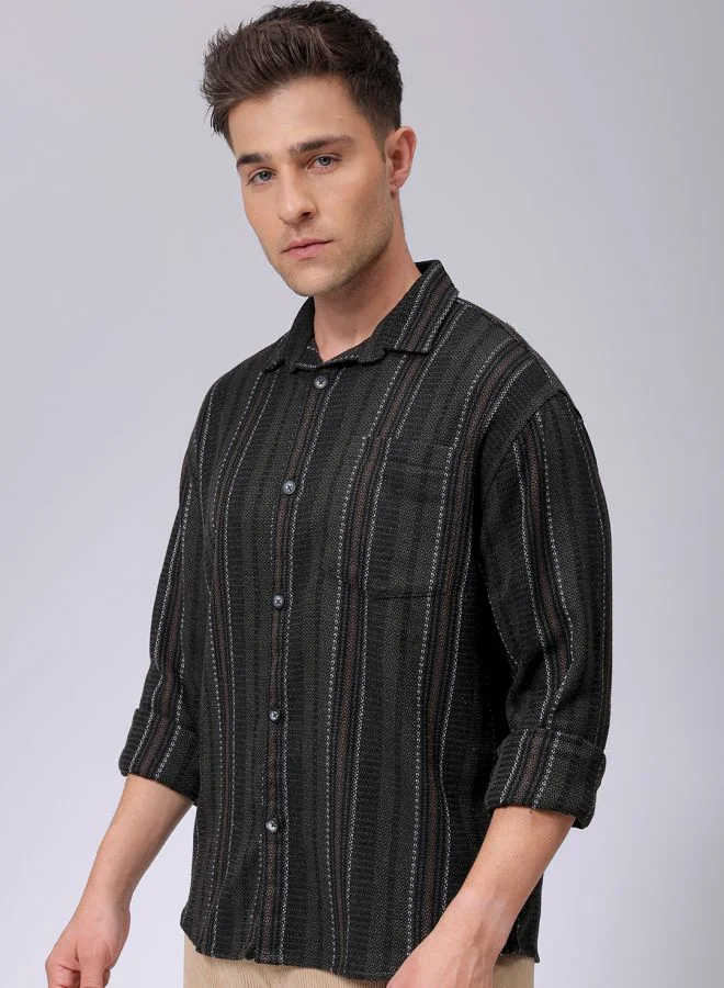 شركة المرآب الهندية Men Relaxed Fit Striped Full Sleeves Cutaway Collar Resort Wear Shirt