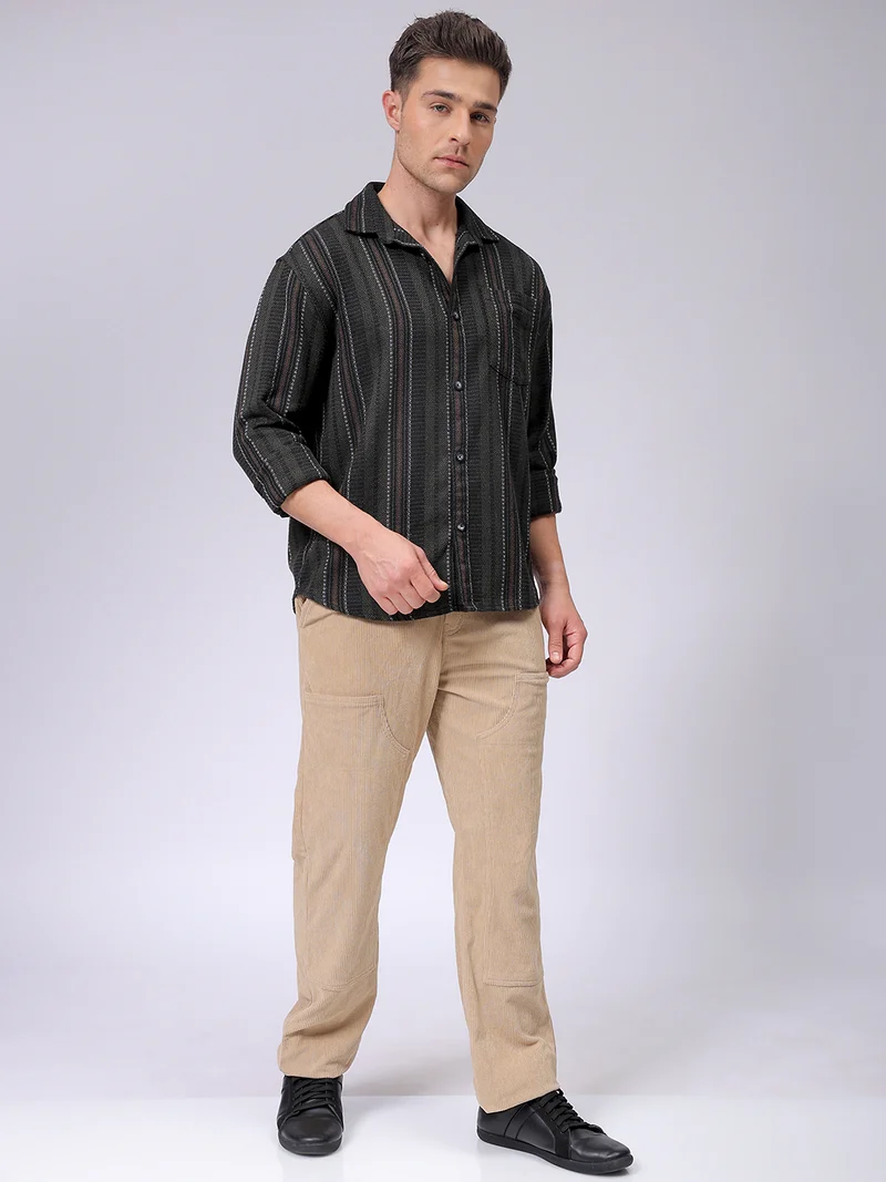 شركة المرآب الهندية Men Relaxed Fit Striped Full Sleeves Cutaway Collar Resort Wear Shirt