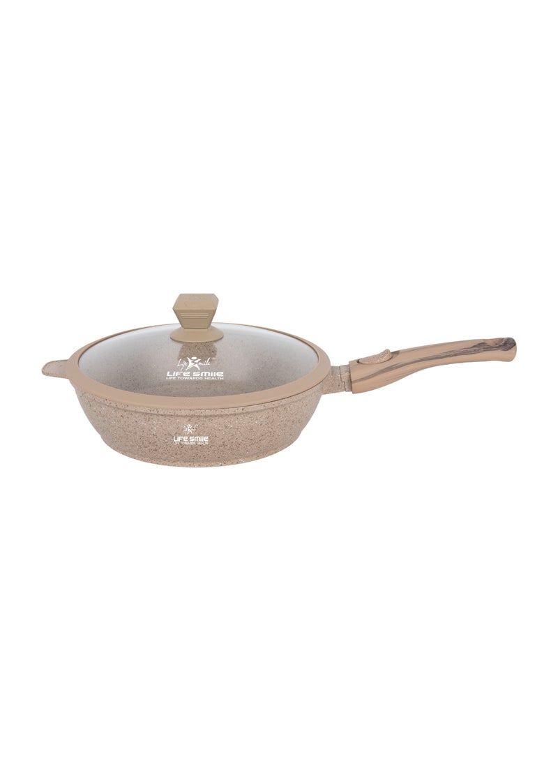 Life Smile 24cm Fry Pan (2.4L) Non-Stick Granite Cookware with Glass Lid - Image 1