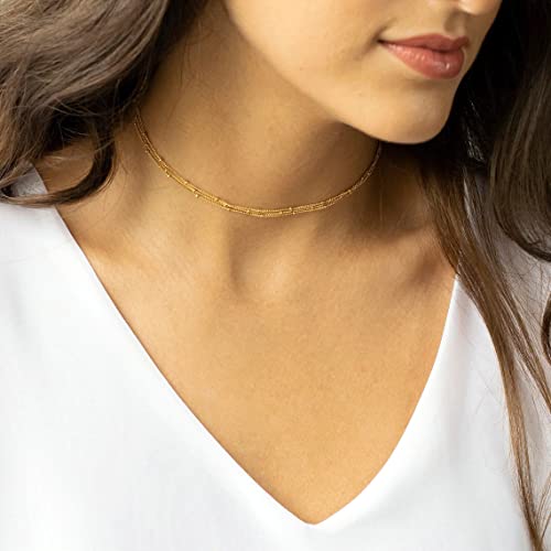 BERISO 14K Gold/Silver Plated Choker Necklace for Women Shining Dots Station Gold Chain Necklace Beads Sparkle Chain Necklace Link Chain Exquisite Jewelry for women - Image 4
