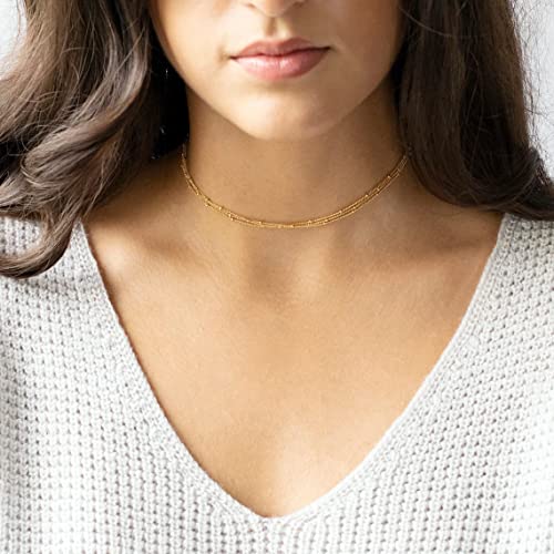 BERISO 14K Gold/Silver Plated Choker Necklace for Women Shining Dots Station Gold Chain Necklace Beads Sparkle Chain Necklace Link Chain Exquisite Jewelry for women - Image 2
