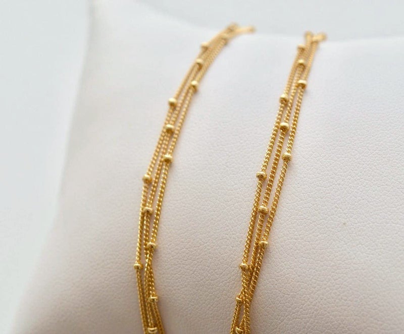 BERISO 14K Gold/Silver Plated Choker Necklace for Women Shining Dots Station Gold Chain Necklace Beads Sparkle Chain Necklace Link Chain Exquisite Jewelry for women - Image 5