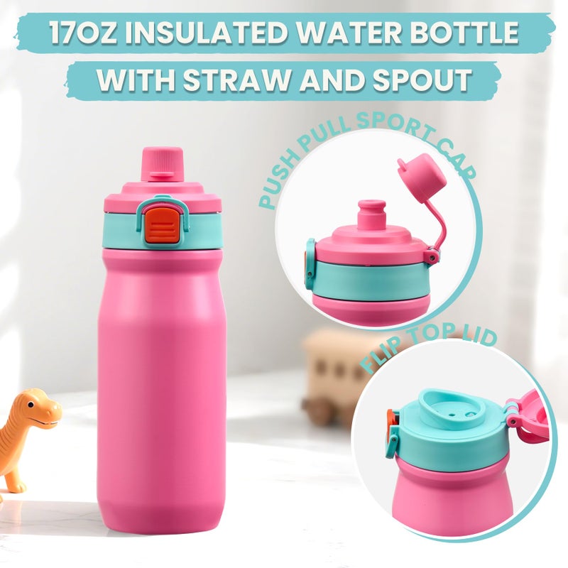PIQUEBAR Kids Lunch Box with 8oz Thermo, Leakproof Bento Box with Insulated Bag, Kids Insulated Water Bottle with Straw, Food Lunch Container for Back to School Girls, Pink - Image 5