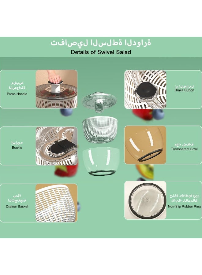 YelaJoy 6L Large Salad Spinner, Vegetable Washer Manual Reusable Quick Dry Versatile Professional Fruit Washer Spinner Veggie Dryer Draining Basket Lid Removable One-Handed Pump Fruit Bowl&Colander - Image 5