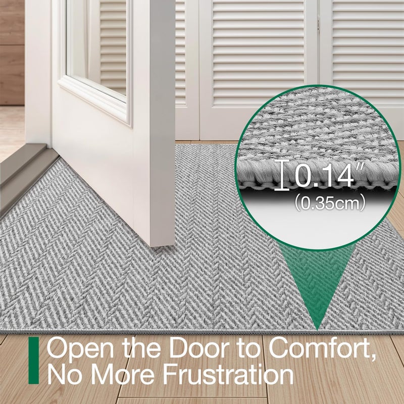 LUMI Ultra Thin Indoor Door Mat for Entrance 36"x56", Non Slip Entryway Mat, Low Profile Doormat, Unique Herringbone Design Carpet for Inside, Patio, Porch, Gray - Image 3