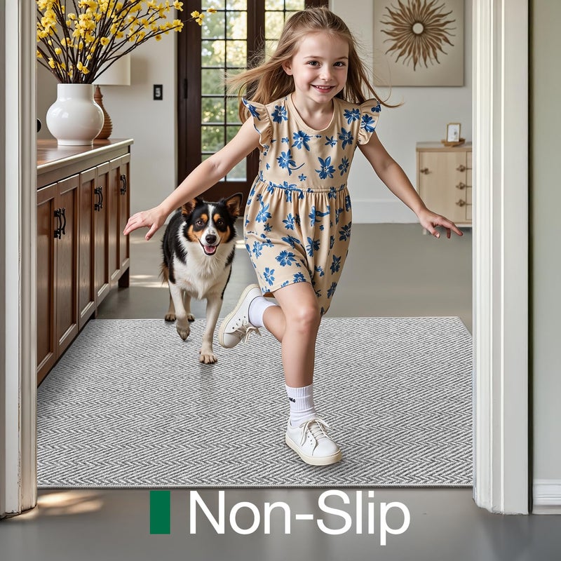 LUMI Ultra Thin Indoor Door Mat for Entrance 36"x56", Non Slip Entryway Mat, Low Profile Doormat, Unique Herringbone Design Carpet for Inside, Patio, Porch, Gray - Image 5