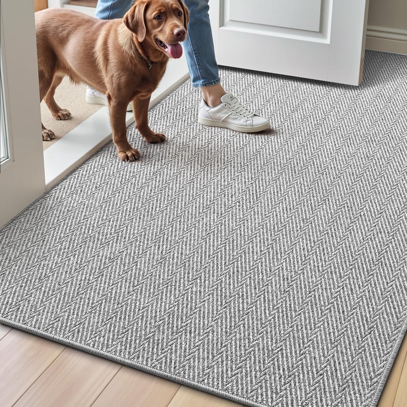 LUMI Ultra Thin Indoor Door Mat for Entrance 36"x56", Non Slip Entryway Mat, Low Profile Doormat, Unique Herringbone Design Carpet for Inside, Patio, Porch, Gray - Image 1
