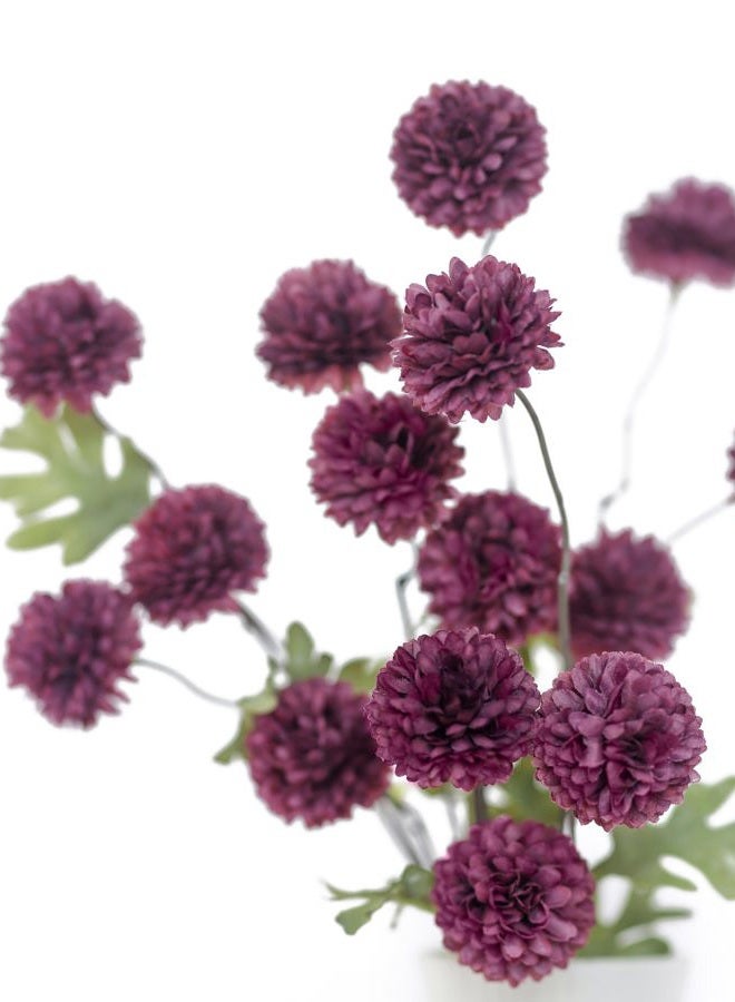 DuHouse 6pcs Artificial Flowers Faux Silk Pompon Mum,Silk Small Mini Chrysanthemum Ball with Stems for DIY Bouquets Centerpieces Vase Home Table Kitchen Decorations(Plum) - Image 3