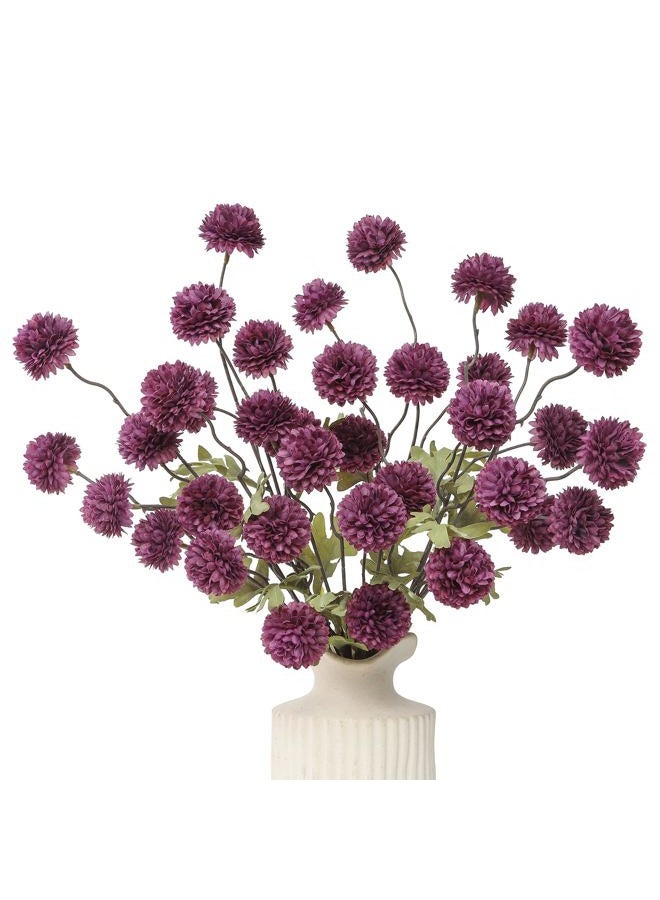 DuHouse 6pcs Artificial Flowers Faux Silk Pompon Mum,Silk Small Mini Chrysanthemum Ball with Stems for DIY Bouquets Centerpieces Vase Home Table Kitchen Decorations(Plum) - Image 1