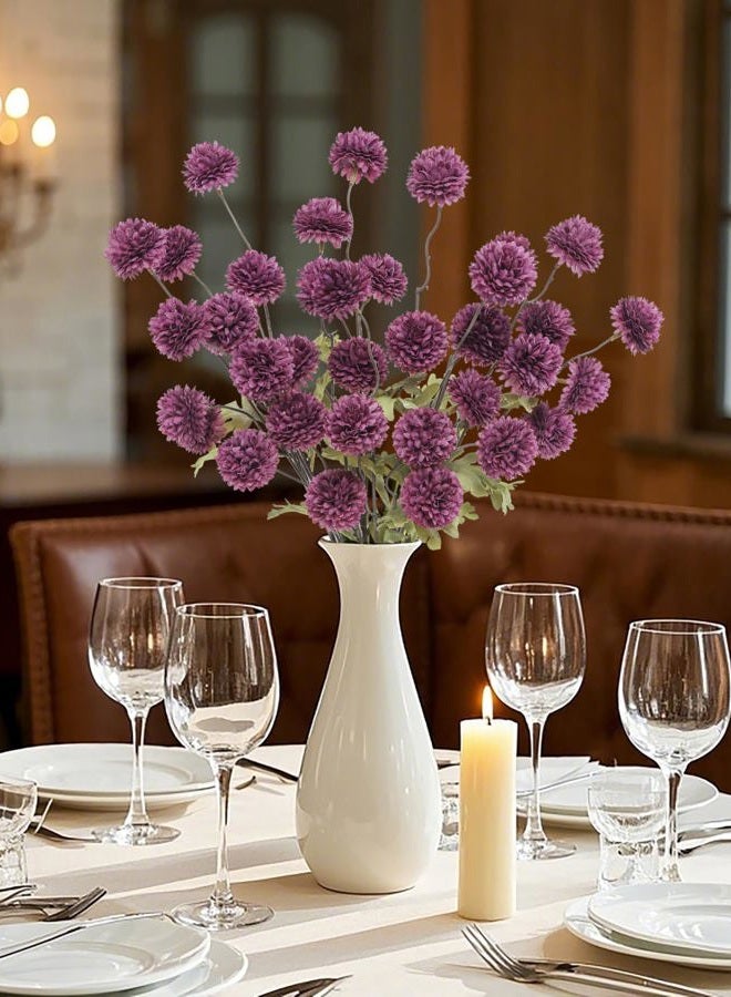 DuHouse 6pcs Artificial Flowers Faux Silk Pompon Mum,Silk Small Mini Chrysanthemum Ball with Stems for DIY Bouquets Centerpieces Vase Home Table Kitchen Decorations(Plum) - Image 4