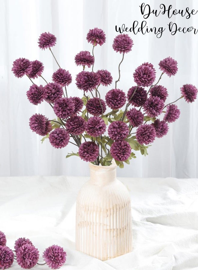 DuHouse 6pcs Artificial Flowers Faux Silk Pompon Mum,Silk Small Mini Chrysanthemum Ball with Stems for DIY Bouquets Centerpieces Vase Home Table Kitchen Decorations(Plum) - Image 2