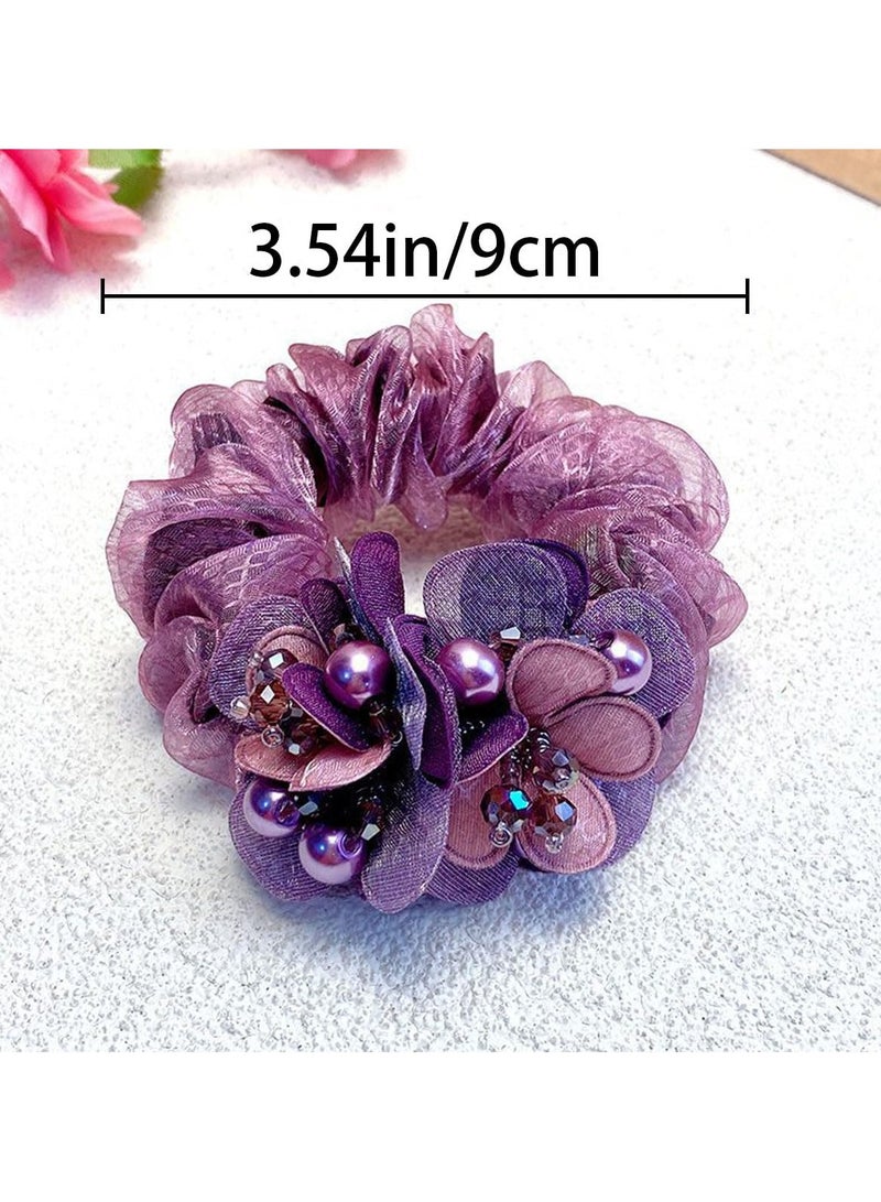 Goolsky 1PC Elegant Double-Layer Mesh Scrunchies - Chic Floral Hair Ties for Women, Versatile All-Season Accessory - Image 3
