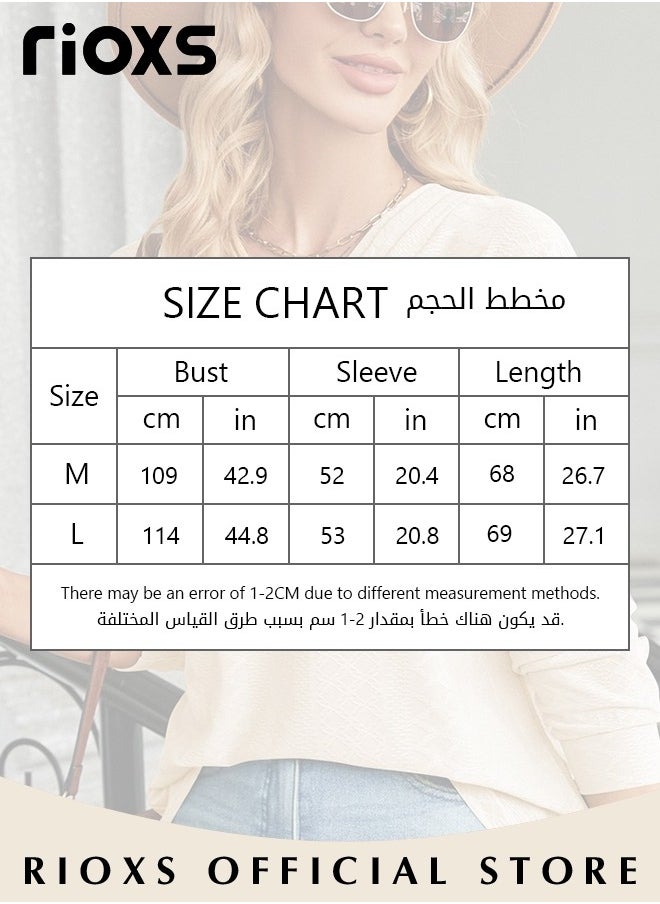 RIOXS - Women's V-neck Long Sleeve Shirt, Classic Comfortable Long Sleeve Tunic Blouses with Unique Dsign, Elegant Loose Fit Blouses, Soft Pullover Shirt, Suitable for a Casual Everyday Look, Formal, and Other Occasions - Image 1
