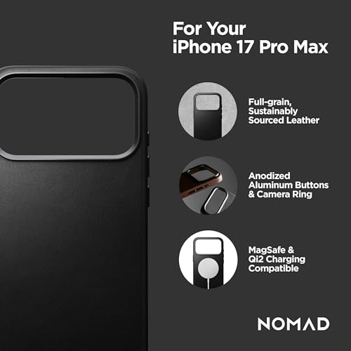 NOMAD حافظة جلدية تقليدية سوداء من NOMAD متوافقة مع iPhone 17 Pro Max حافظة شحن جلدية متوافقة مع MagSafe لهاتف iPhone 17 Pro Max - Image 3