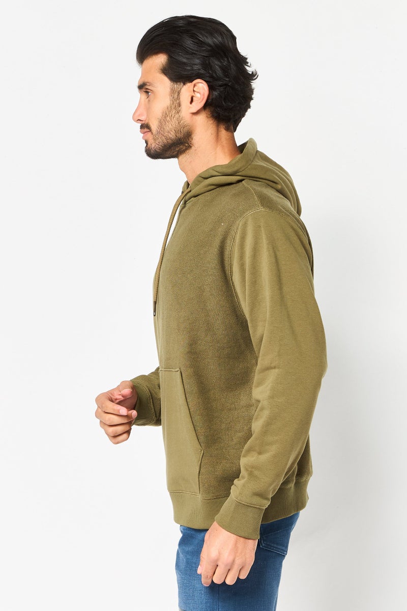 Celio Men Textured Long Sleeve Hoodie, Dark Olive - Image 2