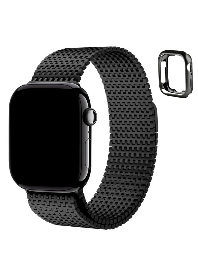Fullmosa - Fullmosa Compatible Apple Watch Band 41Mm 40Mm 38Mm, Stainless Steel Mesh Loop Magnetic Clasp Iwatch Strap With Tpu Case For Apple Watch Series 9 8 7 6 5 4 3 2 1 Se Se2 (Black), 22 mm - Image 1