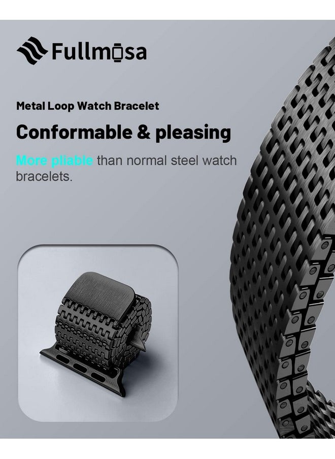 Fullmosa - Fullmosa Compatible Apple Watch Band 41Mm 40Mm 38Mm, Stainless Steel Mesh Loop Magnetic Clasp Iwatch Strap With Tpu Case For Apple Watch Series 9 8 7 6 5 4 3 2 1 Se Se2 (Black), 22 mm - Image 1