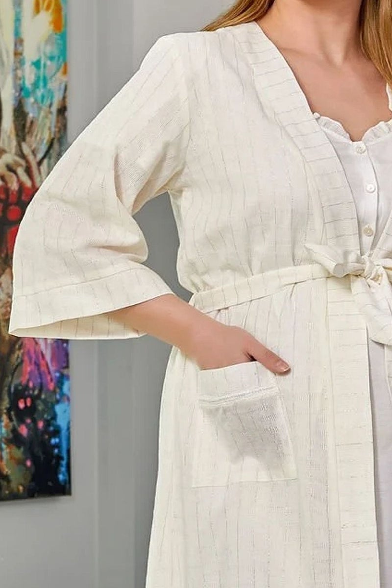 Cossy By Aqua 24646 Pregnant Postpartum Dressing Gown-Cream  - Image 3