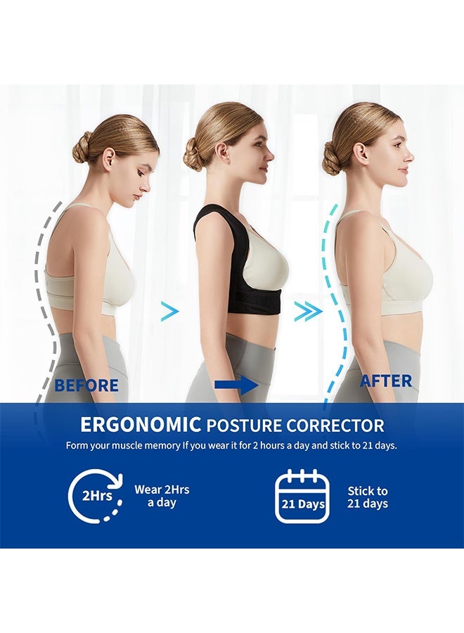 Posture Corrector for Men & Women, Back Brace, Shoulder Brace, Posture Corrector for Neck and Back Pain Relief, Adjustable Back Support, Posture Back Brace, Back Posture Corrector: Adjustable Shoulder Posture Support for Men & Women (Black, Medium) - Image 2