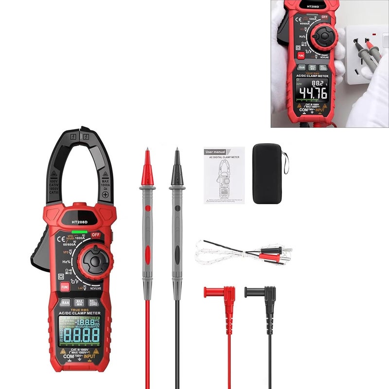 HT208D Digital Clamp Meter 1000A AC DC Current Voltage Tester with Temperature Capacitance Resistance Diode Test - Image 3
