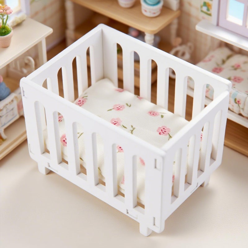 Minamzee 112 Dollhouse Cirb 1 Set Wooden Miniature Dollhouse Crib with Bedding Cradle Model Mini Doll Crib Doll Pets Furniture Decorations Accessories - Image 3