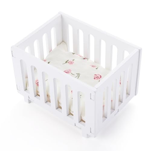 Minamzee 112 Dollhouse Cirb 1 Set Wooden Miniature Dollhouse Crib with Bedding Cradle Model Mini Doll Crib Doll Pets Furniture Decorations Accessories - Image 5