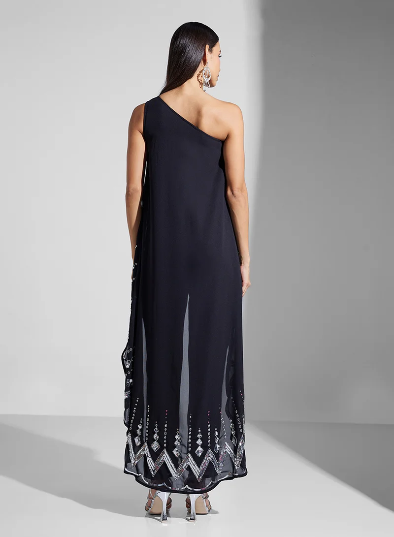 فروك اند فرل One Shoulder Top With Dipped Hem And Trouser Set