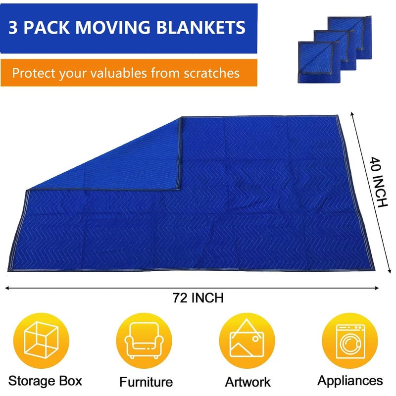 UDAREIT 3 Pack Moving Blankets 40X72In Heavy Duty Padded Packing Blankets For Moving Shipping Protecting Furniture Professional Quilted Furniture Blankets For Moving Supplies - Image 2