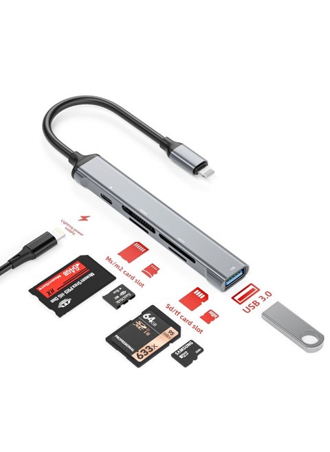 Ms Six-in-one Card Reader With Power Supply Multi-function Reading Sdtfmsm2usb USB Flash Drive OTG Function Mobile Phone Reading Disk-Color:Apple Connector Read [Ms/sd/tf/m2/usb/charging]]