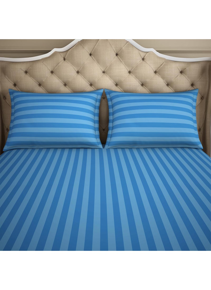 SPACES Spaces 100% Cotton King (183Cmx198Cm+30Cm/43Cmx68Cm) | 210 Tc Dobby Stripe Fitted Sheet (Light Blue)- Skyrise  - Image 3