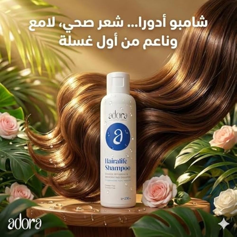 Adora Heralife Shampoo for Fall & Moisture for Stressed & Brittle Hair - Enriched with Caffeine & Rosemary, Sulfate & Silicone Free, 250ml - Image 3