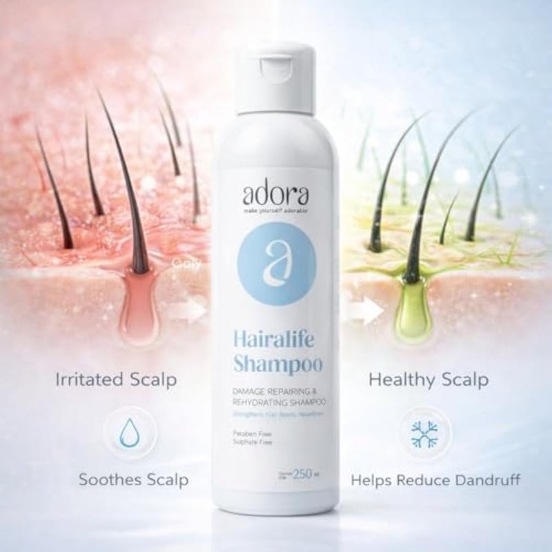 Adora Heralife Shampoo for Fall & Moisture for Stressed & Brittle Hair - Enriched with Caffeine & Rosemary, Sulfate & Silicone Free, 250ml - Image 5