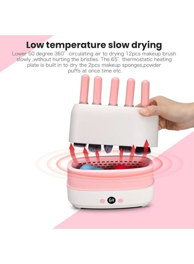 ماكينة تجفيف فرش المكياج الكهربائية الذكية متعددة الاستخدامات لتجفيف حتى 14 فرشاة و2 إسفنجة مكياج في وقت واحد بتقنية التجفيف البطيء منخفض الحرارة للحفاظ على الشعيرات، مجفف فرش مكياج أوتوماتيكي بدرجة حرارة ثابتة 65 درجة لتجفيف الإسفنج وأقل من 40 درجة للفرش، تصميم محمول USB Type-C، متوافقة مع معظم فرش المكياج الكبيرة والصغيرة، فتحات سيليكون مرنة، تجفيف صحي وآمن بدون تلف، مثالية للاستخدام اليومي والاحترافي والسفر والهدايا - Image 4