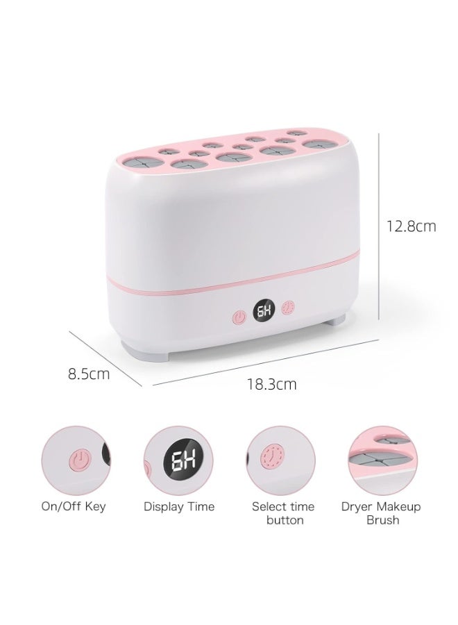 ماكينة تجفيف فرش المكياج الكهربائية الذكية متعددة الاستخدامات لتجفيف حتى 14 فرشاة و2 إسفنجة مكياج في وقت واحد بتقنية التجفيف البطيء منخفض الحرارة للحفاظ على الشعيرات، مجفف فرش مكياج أوتوماتيكي بدرجة حرارة ثابتة 65 درجة لتجفيف الإسفنج وأقل من 40 درجة للفرش، تصميم محمول USB Type-C، متوافقة مع معظم فرش المكياج الكبيرة والصغيرة، فتحات سيليكون مرنة، تجفيف صحي وآمن بدون تلف، مثالية للاستخدام اليومي والاحترافي والسفر والهدايا - Image 3