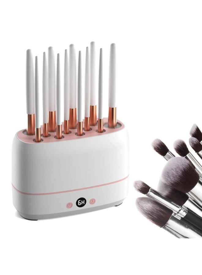 ماكينة تجفيف فرش المكياج الكهربائية الذكية متعددة الاستخدامات لتجفيف حتى 14 فرشاة و2 إسفنجة مكياج في وقت واحد بتقنية التجفيف البطيء منخفض الحرارة للحفاظ على الشعيرات، مجفف فرش مكياج أوتوماتيكي بدرجة حرارة ثابتة 65 درجة لتجفيف الإسفنج وأقل من 40 درجة للفرش، تصميم محمول USB Type-C، متوافقة مع معظم فرش المكياج الكبيرة والصغيرة، فتحات سيليكون مرنة، تجفيف صحي وآمن بدون تلف، مثالية للاستخدام اليومي والاحترافي والسفر والهدايا - Image 2