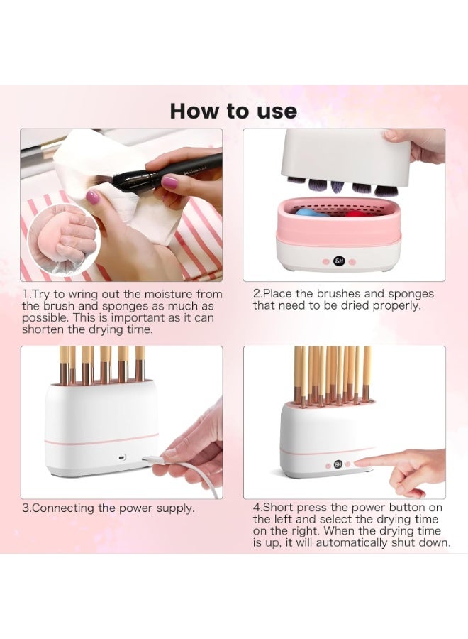 ماكينة تجفيف فرش المكياج الكهربائية الذكية متعددة الاستخدامات لتجفيف حتى 14 فرشاة و2 إسفنجة مكياج في وقت واحد بتقنية التجفيف البطيء منخفض الحرارة للحفاظ على الشعيرات، مجفف فرش مكياج أوتوماتيكي بدرجة حرارة ثابتة 65 درجة لتجفيف الإسفنج وأقل من 40 درجة للفرش، تصميم محمول USB Type-C، متوافقة مع معظم فرش المكياج الكبيرة والصغيرة، فتحات سيليكون مرنة، تجفيف صحي وآمن بدون تلف، مثالية للاستخدام اليومي والاحترافي والسفر والهدايا - Image 5