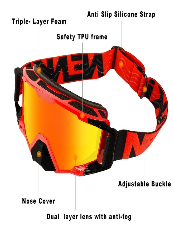 NENKI Dirt Bike Goggles Motocross Goggles with Nose Cover MX Goggles ATV Off Road Dirtbike Goggles for Unisex Adult (Red Lens) - Image 3