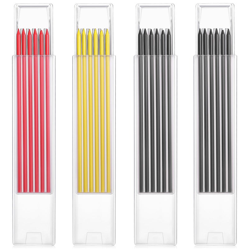 24 Pcs Carpenter Pencil Lead Refills High Hardness Smooth Writing Yellow Red Black - Image 2