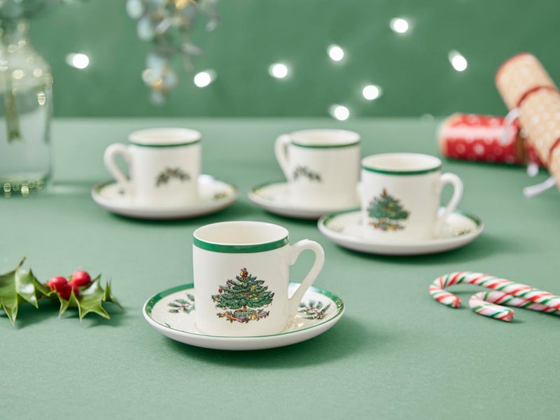Spode Christmas Tree Espresso Cup & Saucer Set (Set of 4) - Festive 3 Ounce Coffee Mugs with Saucers, Fine Earthenware for Espresso, Holiday Gift & Christmas Dcor - Dishwasher & Microwave Safe - Image 2