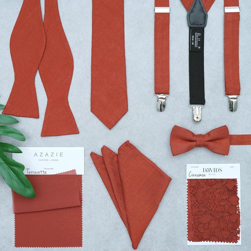 BELLUNO Men's Skinny Ties, Cotton Linen Blend 2.5 inch Solid Neckties - Image 4